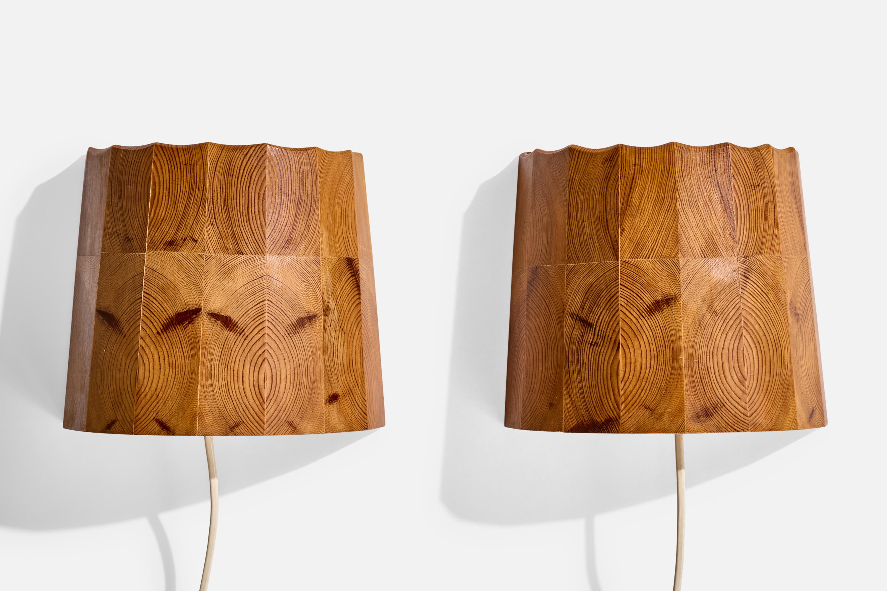 Mid-Century Modern Swedish Designer, Wall Lights, Pine, Sweden, 1970s For Sale