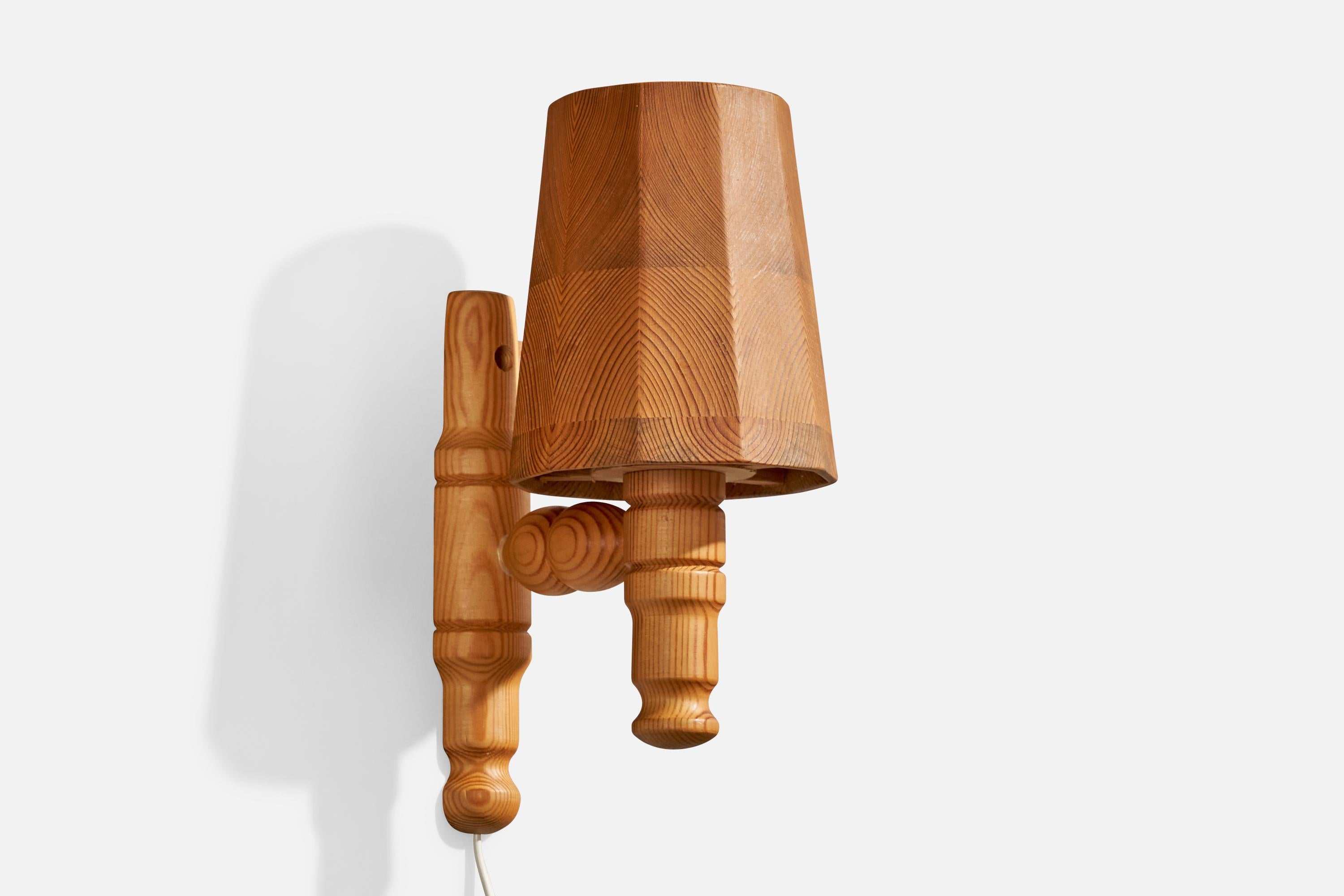 Late 20th Century Swedish Designer, Wall Lights, Pine, Sweden, 1970s For Sale