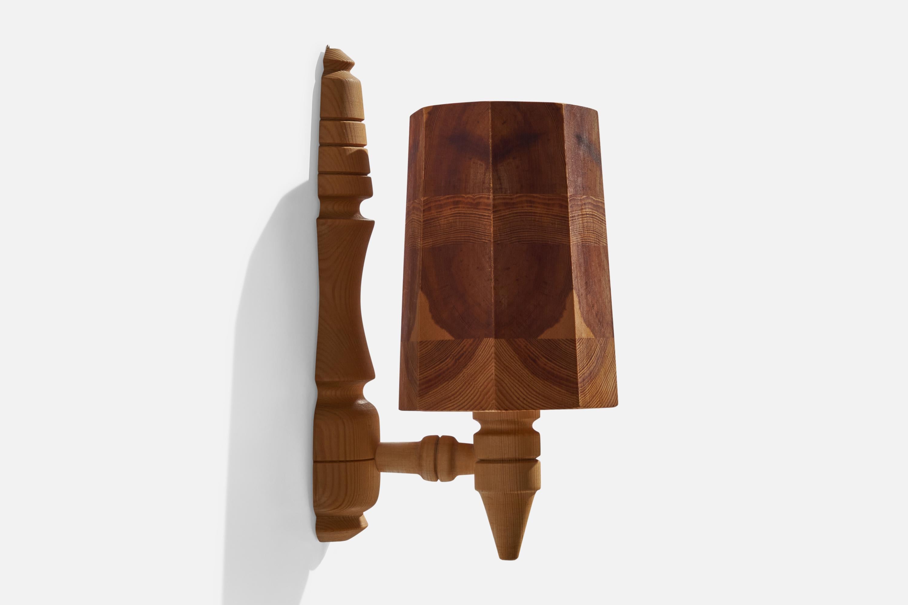 Swedish Designer, Wall Lights, Pine, Sweden, 1970s For Sale 1