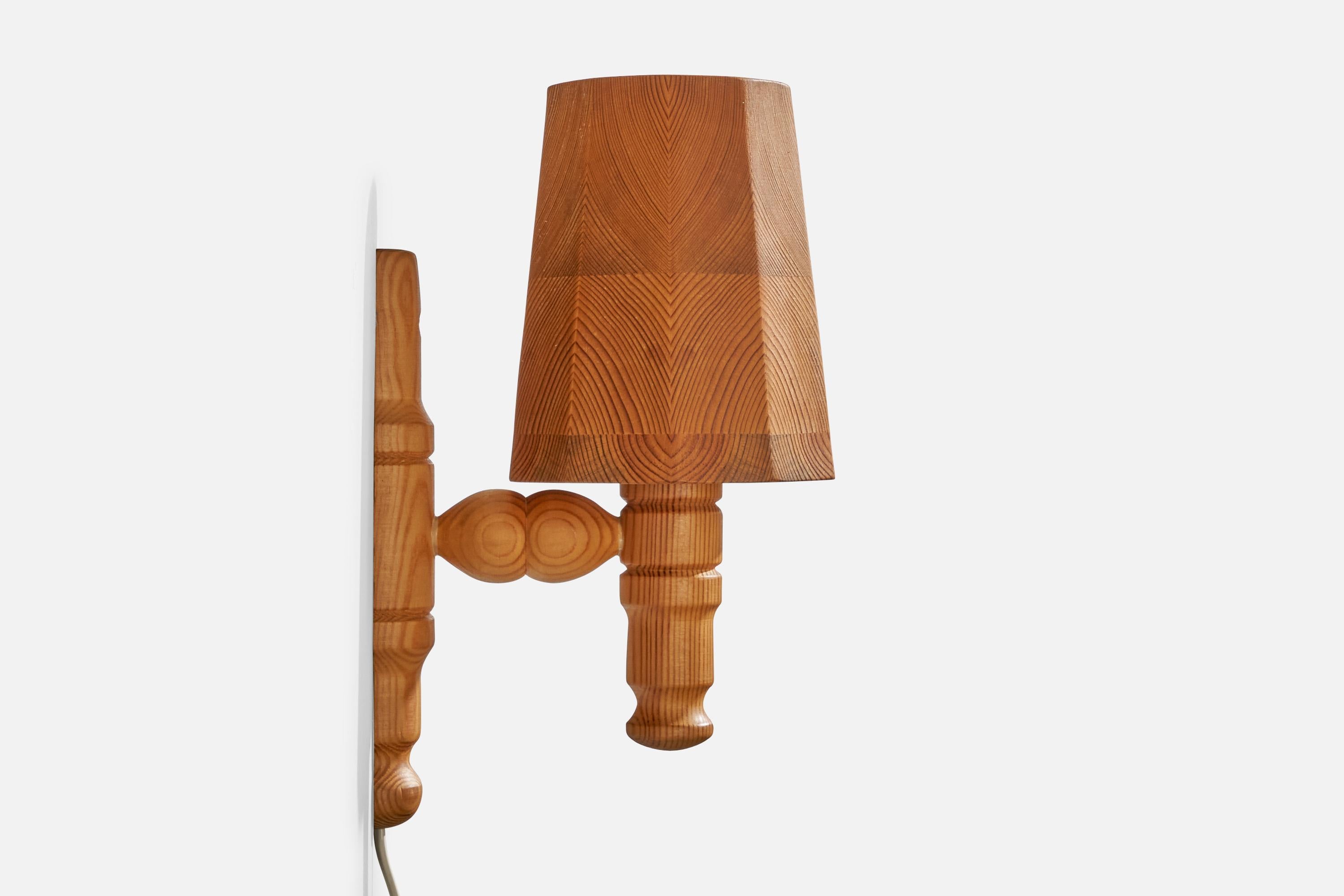 Swedish Designer, Wall Lights, Pine, Sweden, 1970s For Sale 1