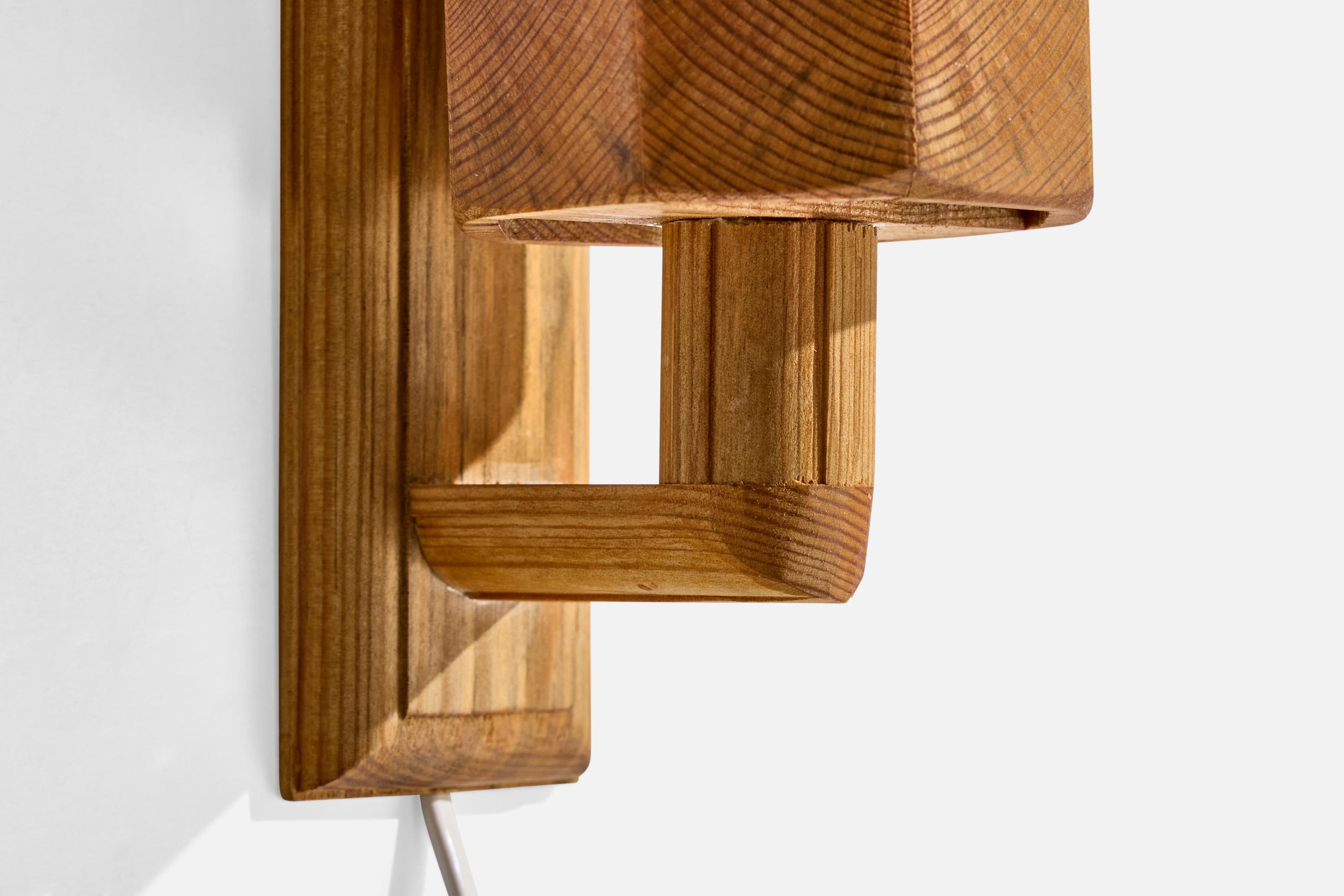 Swedish Designer, Wall Lights, Pine, Sweden, 1970s For Sale 1