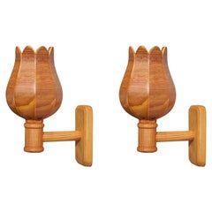 Swedish Designer, Wall Lights, Pine, Sweden, 1970s