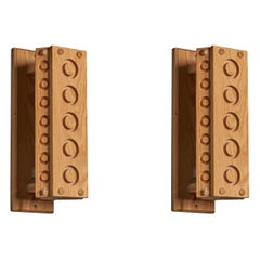 Swedish Designer, Wall Lights, Pine, Sweden, 1970s