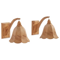 Swedish Designer, Wall Lights, Pine, Sweden, 1970s