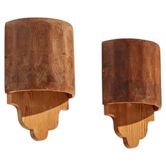 Swedish Designer, Wall Lights, Pine, Sweden, 1970s