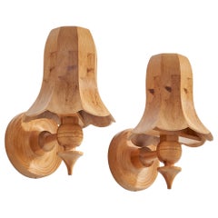 Swedish Designer, Wall Lights, Pine, Sweden, 1970s