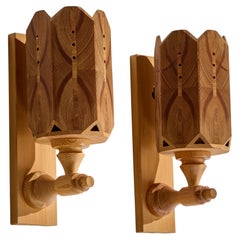Swedish Designer, Wall Lights, Pine, Sweden, 1970s