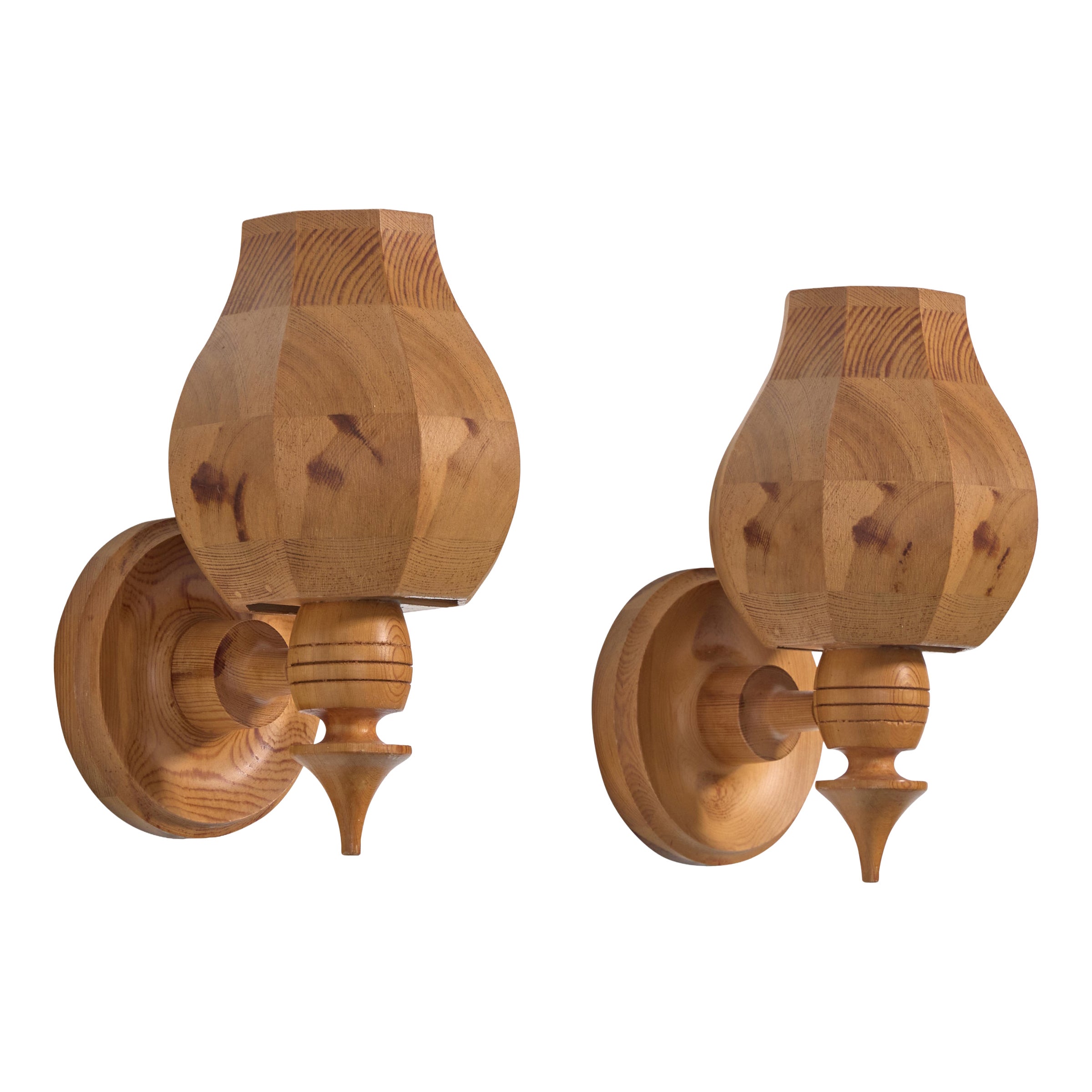 Swedish Designer, Wall Lights, Pine, Sweden, 1970s For Sale