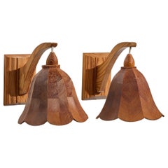 Swedish Designer, Wall Lights, Pine, Sweden, 1970s