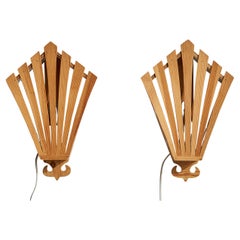 Swedish Designer, Wall Lights, Pine, Sweden, 1970s