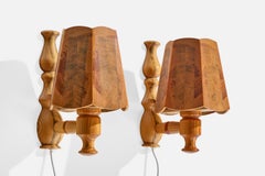 Swedish Designer, Wall Lights, Pine, Sweden, 1970s