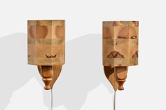 Swedish Designer, Wall Lights, Pine, Sweden, 1980s