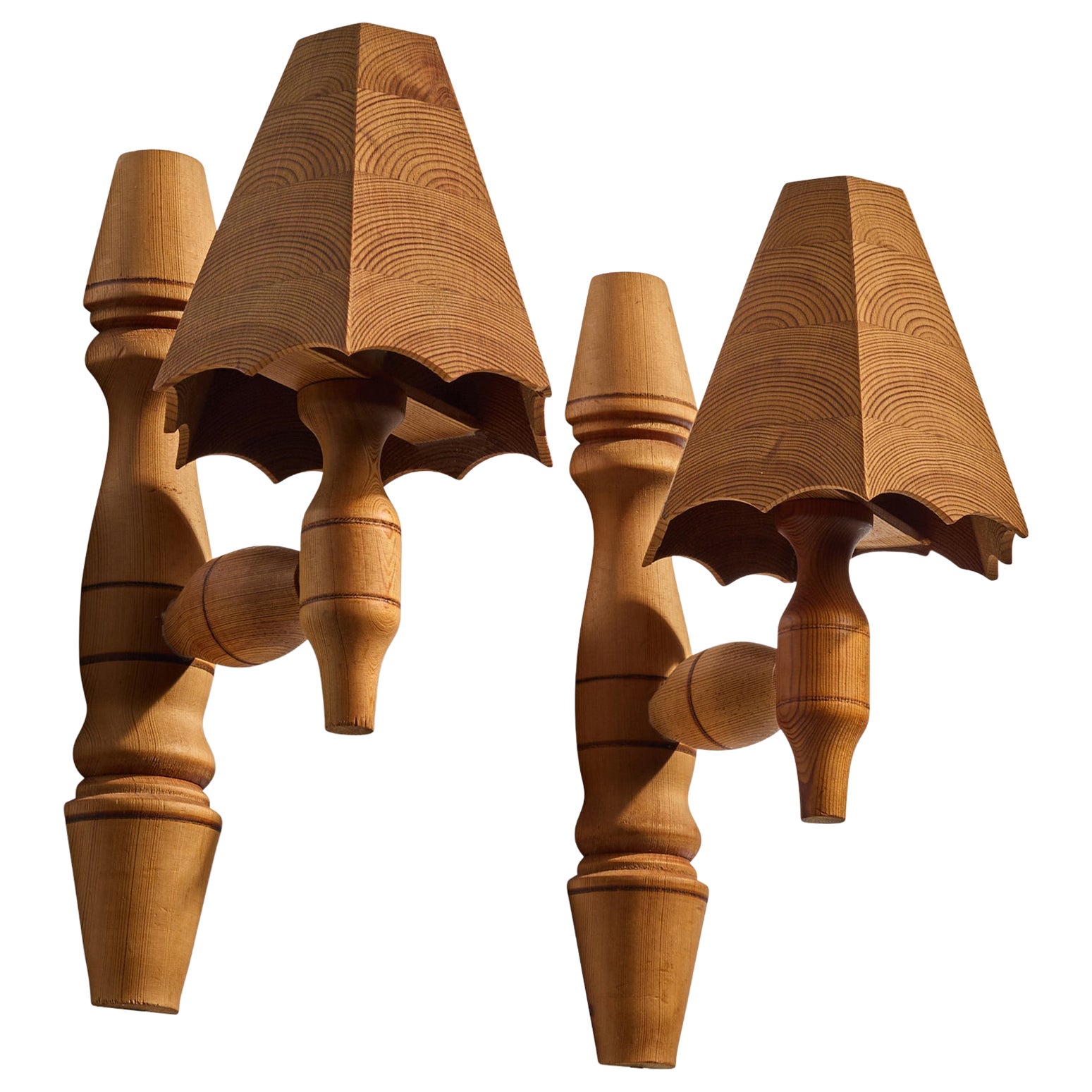 Swedish Designer, Wall Lights, Pine, Sweden, 1980s For Sale