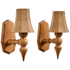 Swedish Designer, Wall Lights, Pine, Sweden, 1980s