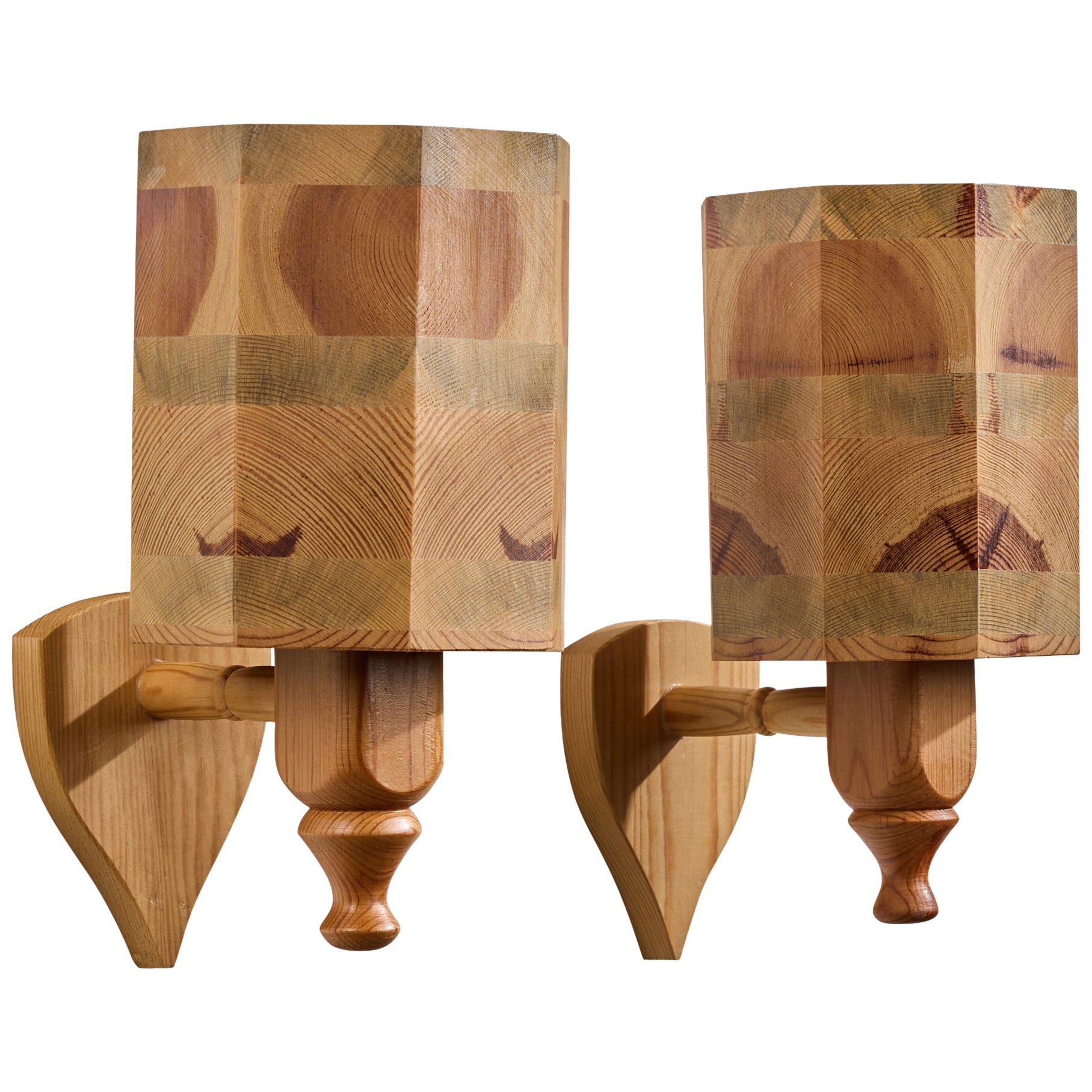Swedish Designer, Wall Lights, Pine, Sweden, 1980s