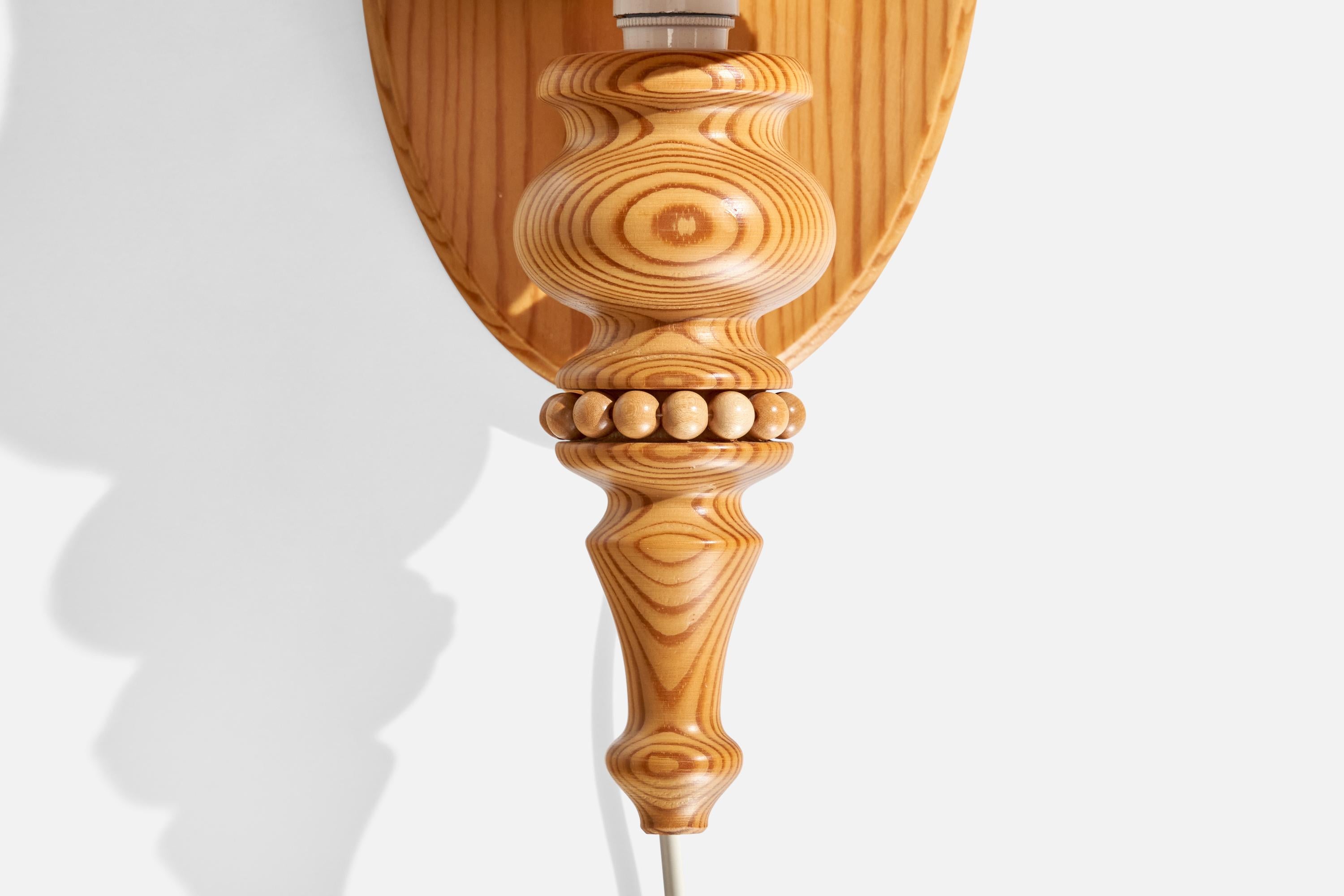 Swedish Designer, Wall Lights, Pine, Velvet, Sweden, 1970s For Sale 3