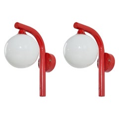 Swedish Designer, Wall Lights, Red Lacquered Metal, Glass, Sweden, c. 1970s