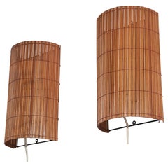 Schwedische Designerin, Wandleuchten, Schilf, Metall, Schweden, 1960er Jahre