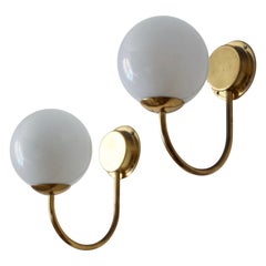 Swedish Designer, Wall Lights / Sconces, Brass, Milk Glass, Sweden, 1950s