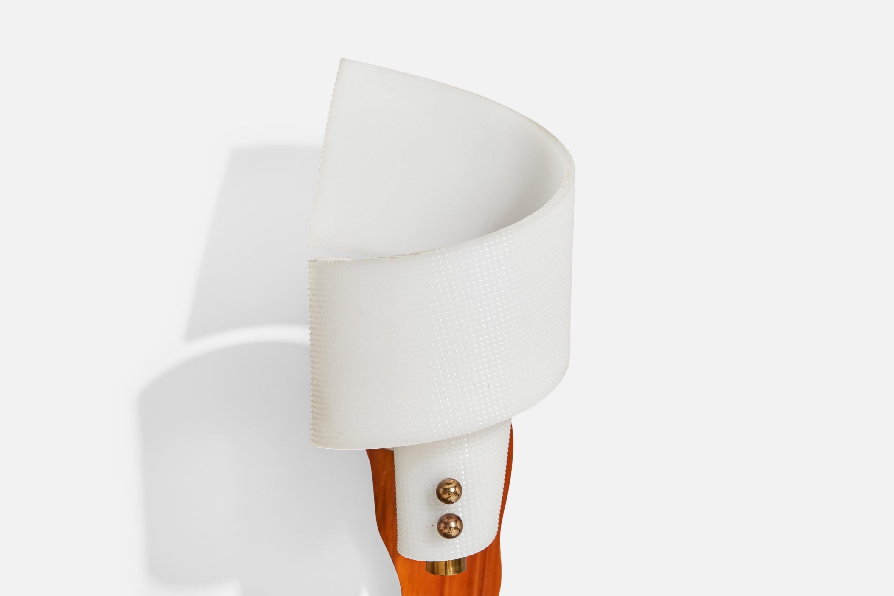 Swedish Designer, Wall Lights, Teak, Brass, Acrylic, Sweden, 1950s For Sale 5