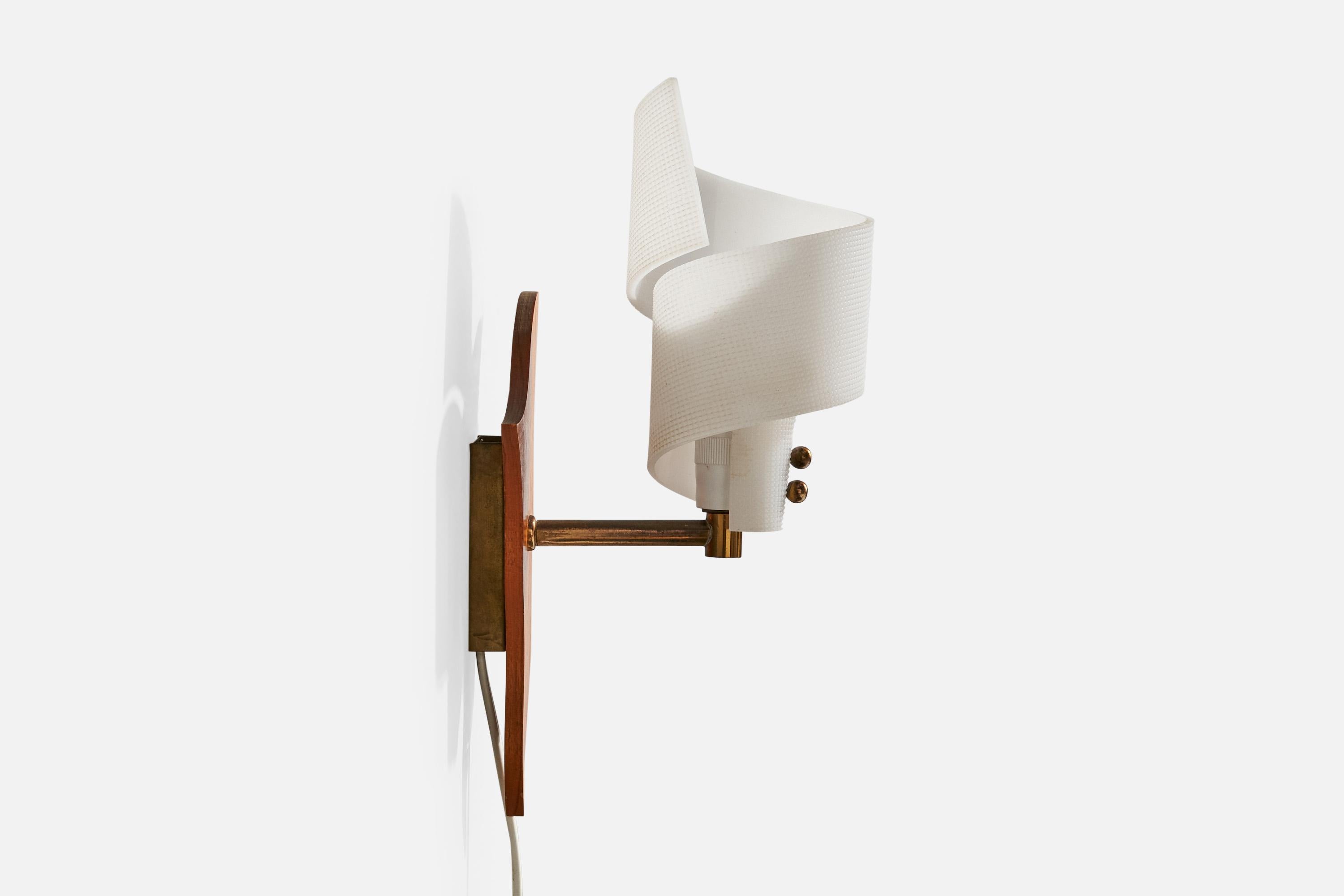 Swedish Designer, Wall Lights, Teak, Brass, Acrylic, Sweden, 1950s For Sale 1