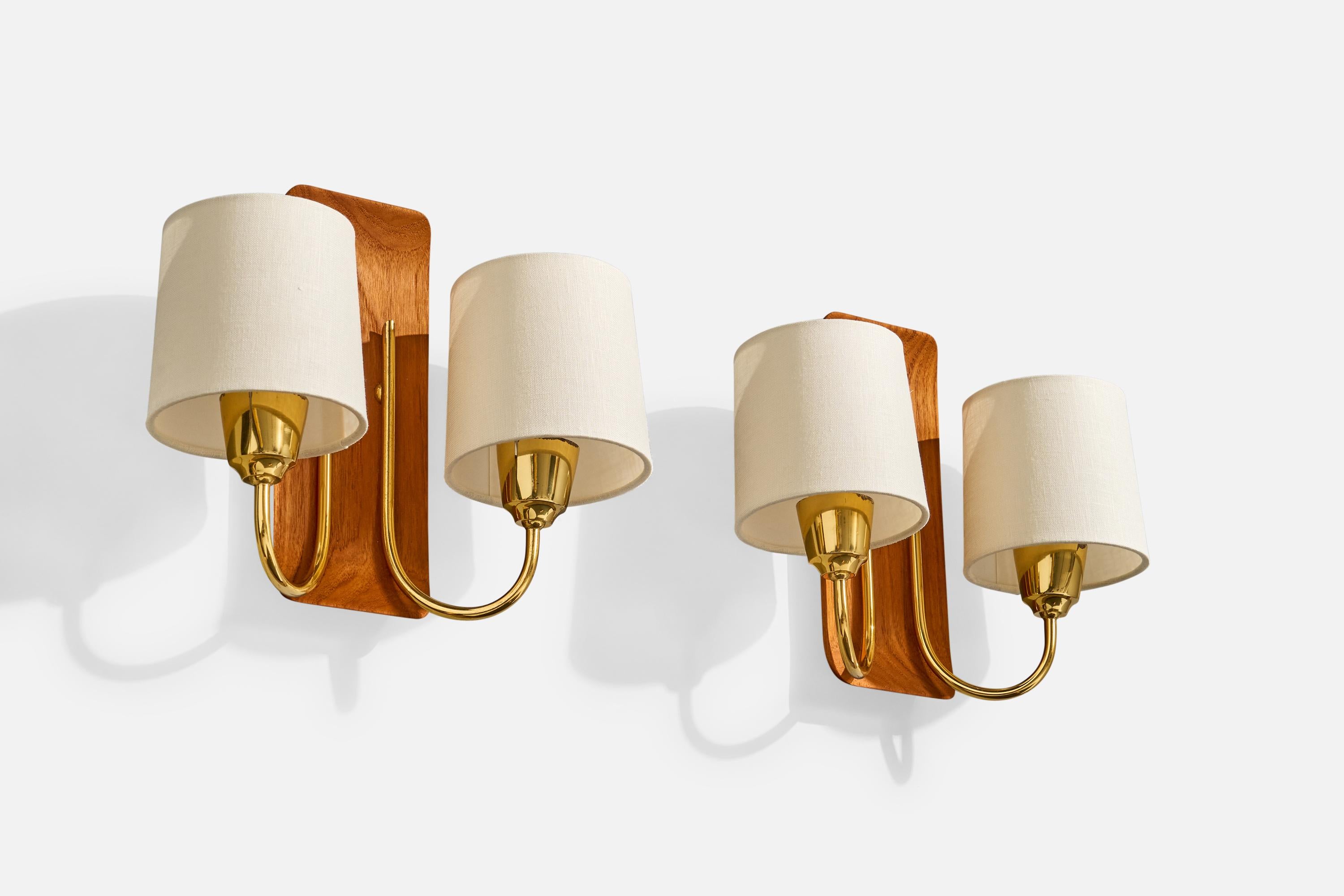 Milieu du XXe siècle Design/One, Design-Light, Teck, Laiton, Tissu, Suède, années 1950 en vente