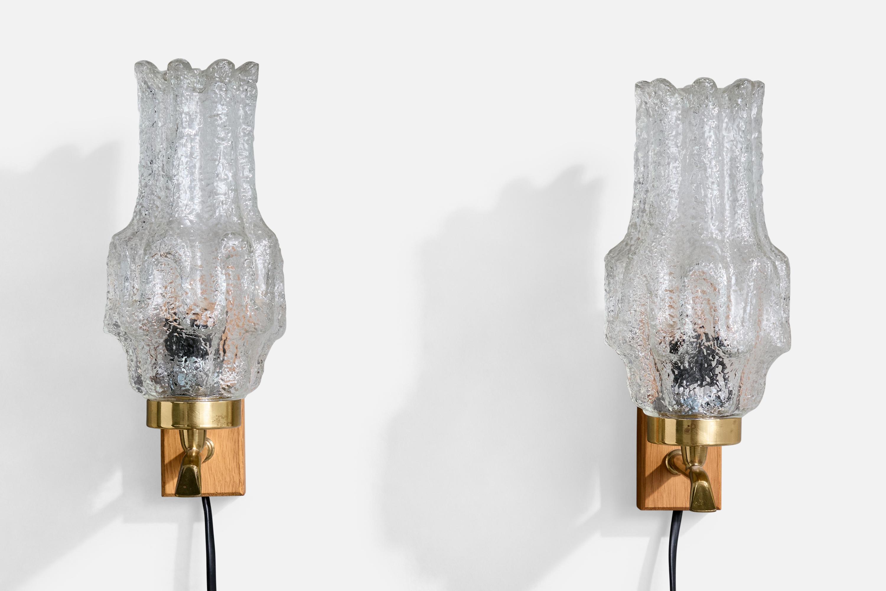 Mid-Century Modern Swedish Designer, Wall Lights, Teak, Brass, Glass, Sweden, 1950s For Sale