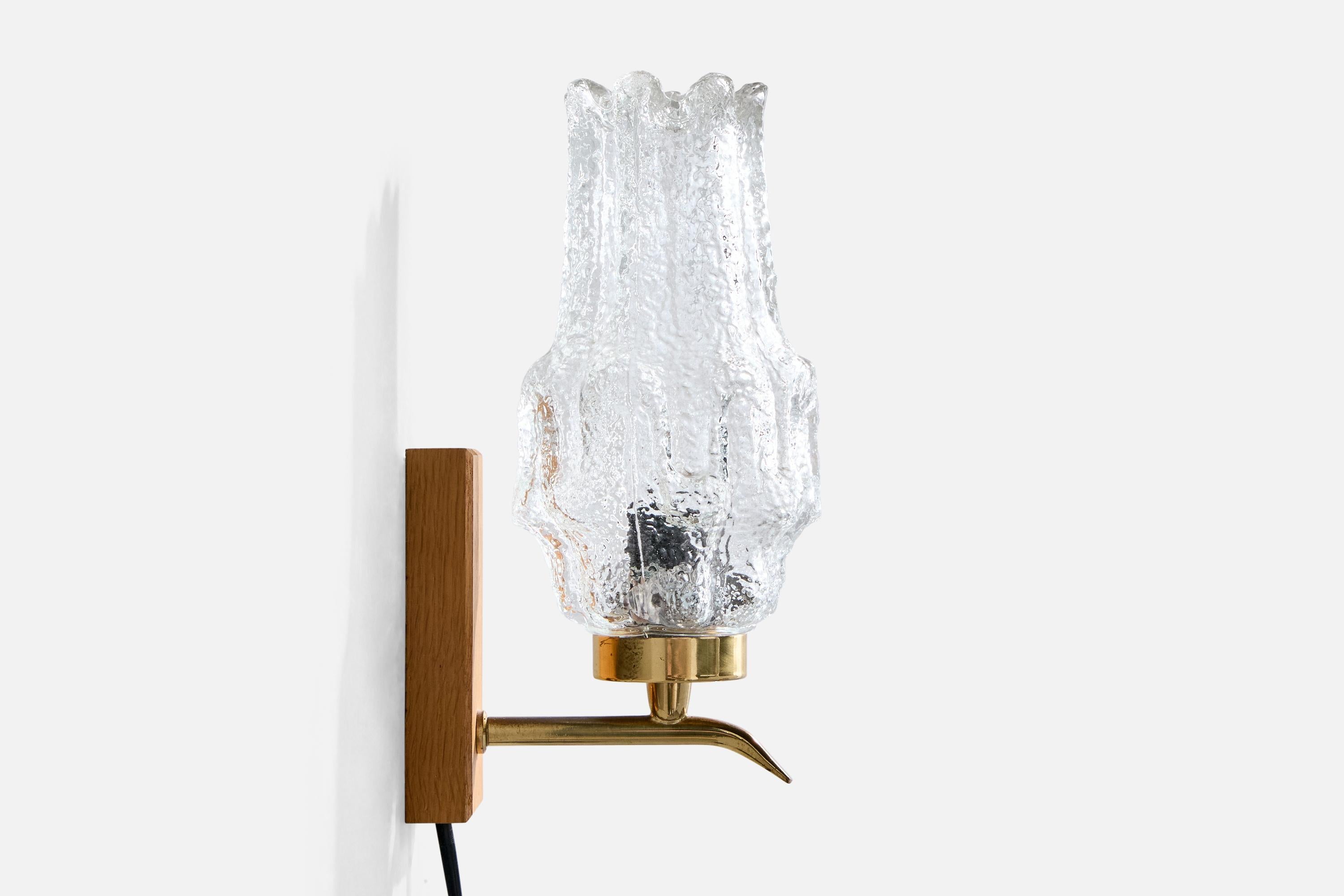 Mid-20th Century Swedish Designer, Wall Lights, Teak, Brass, Glass, Sweden, 1950s For Sale