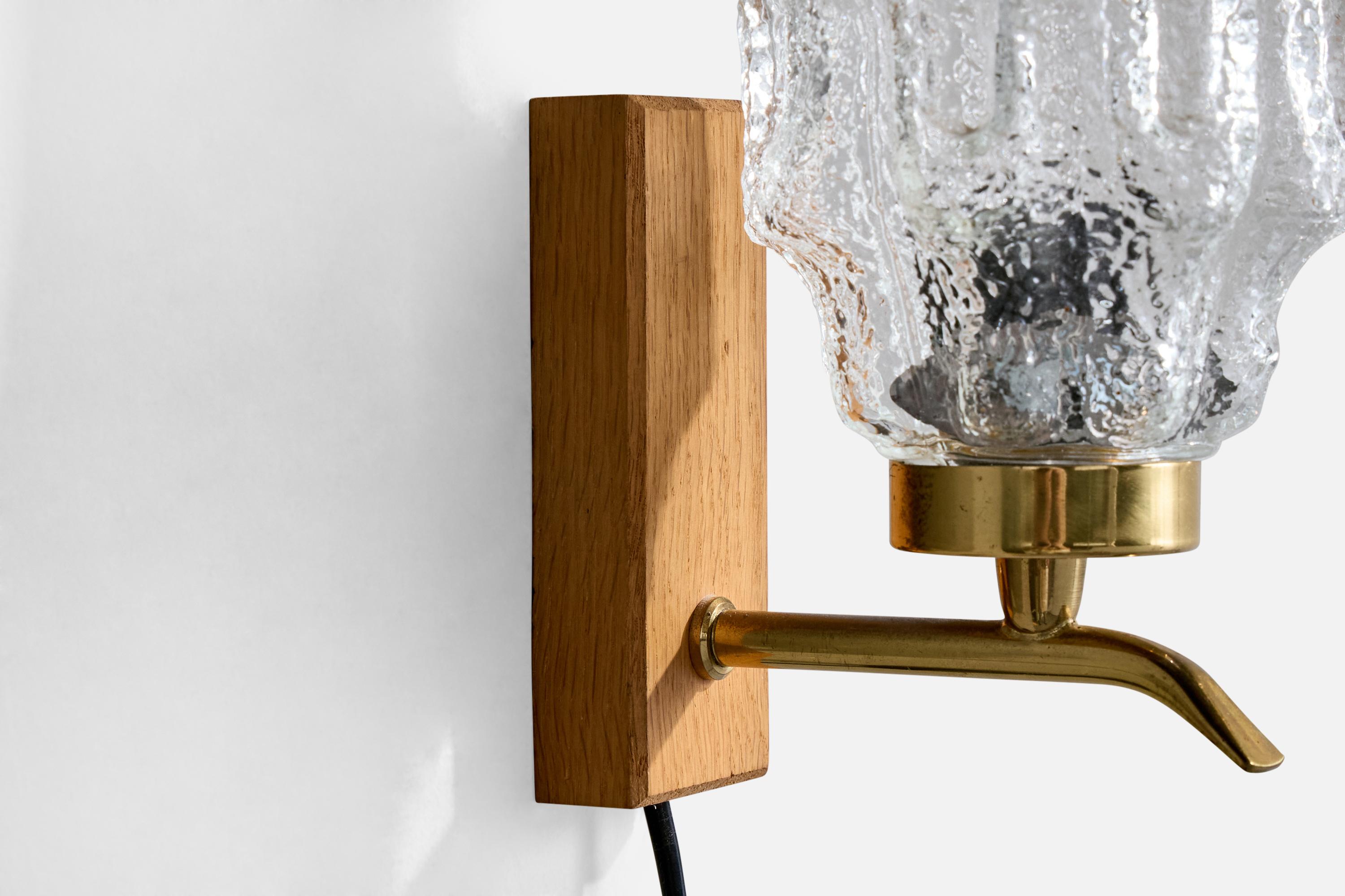 Swedish Designer, Wall Lights, Teak, Brass, Glass, Sweden, 1950s For Sale 1