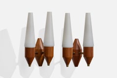 Schwedischer Designer, Wandleuchten, Teak, Messing, Glas, Schweden, 1960er Jahre