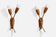 Designer svedese, lampade da parete, teak, ottone, Svezia, anni '50