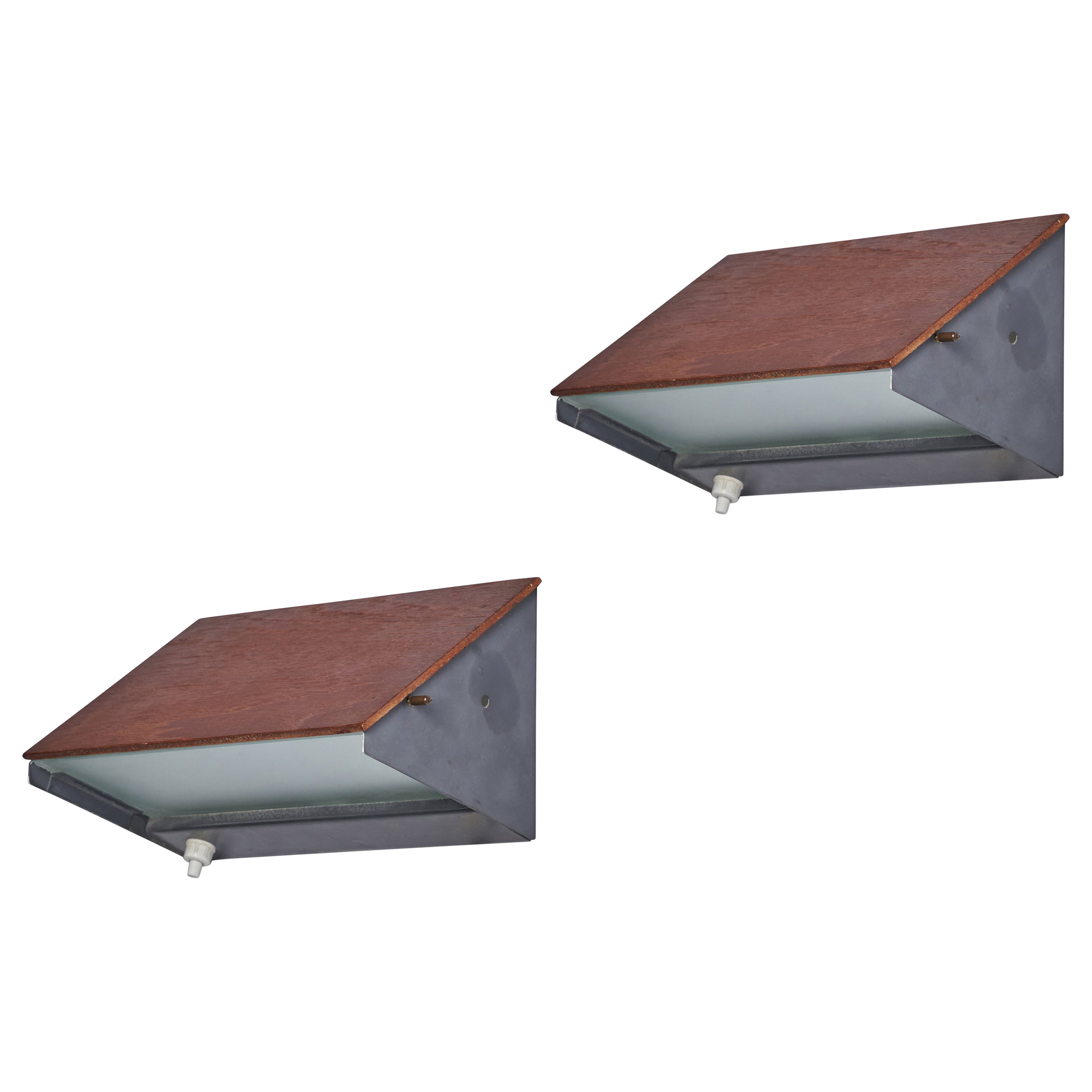 Swedish Designer, Wall Lights, Teak, Metal, Glass, Sweden, 1950s For Sale