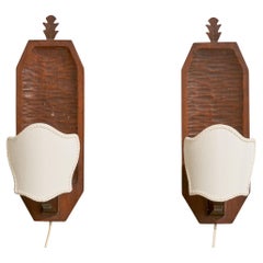 Schwedischer Designer, Wall Lights, Holz, Stoff, 1930er Jahre