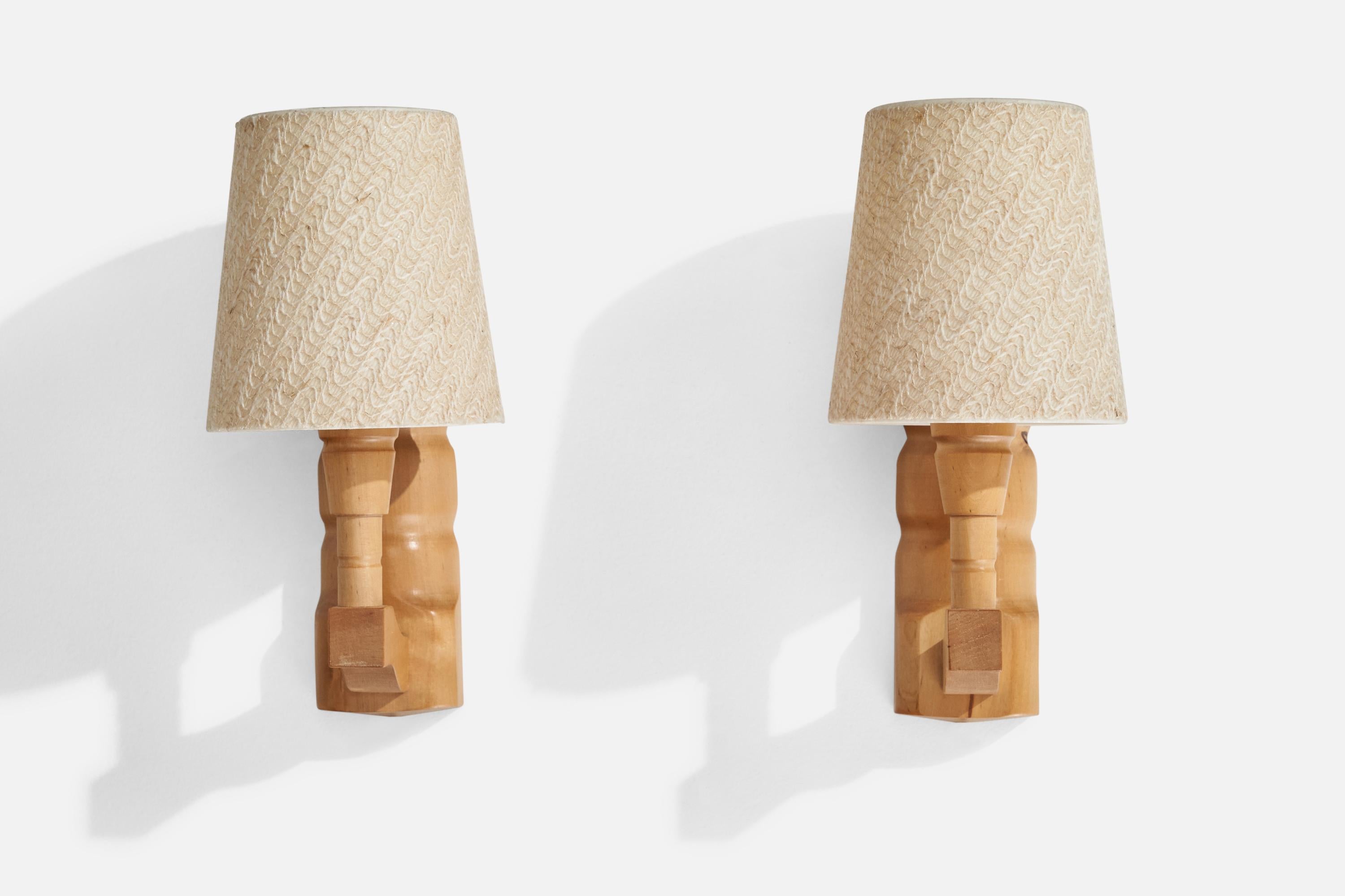 Swedish Designer, Wall Lights, Wood, Fabric, Acrylic, Sweden, 1987 In Good Condition For Sale In High Point, NC