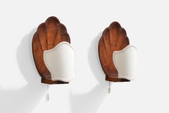Swedish Designer, Wall Lights, Wood, Fabric, Sweden, 1950s