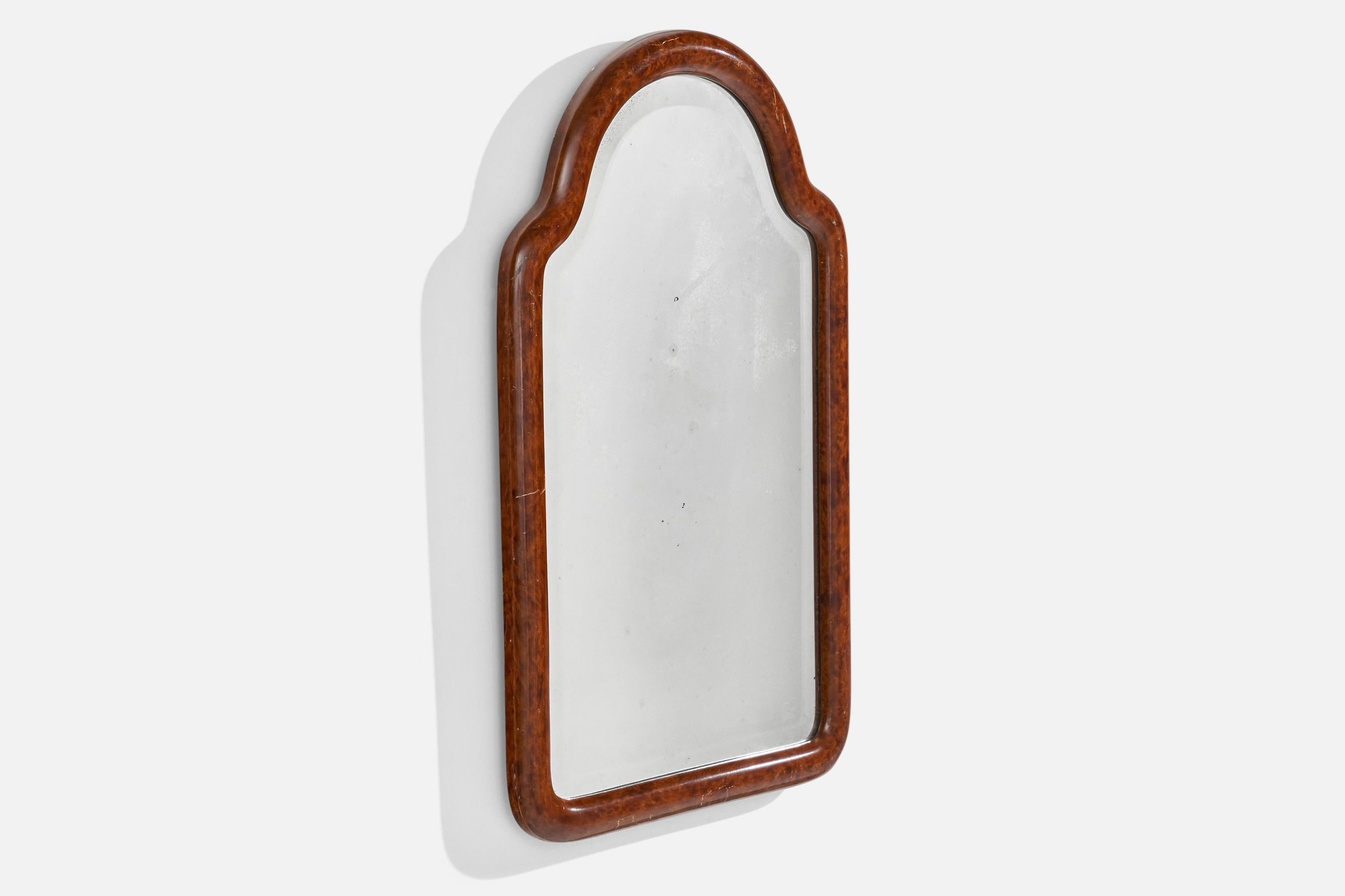 Art Nouveau Swedish Designer, Wall Mirror, Birch, Glass, Sweden, 1920s For Sale