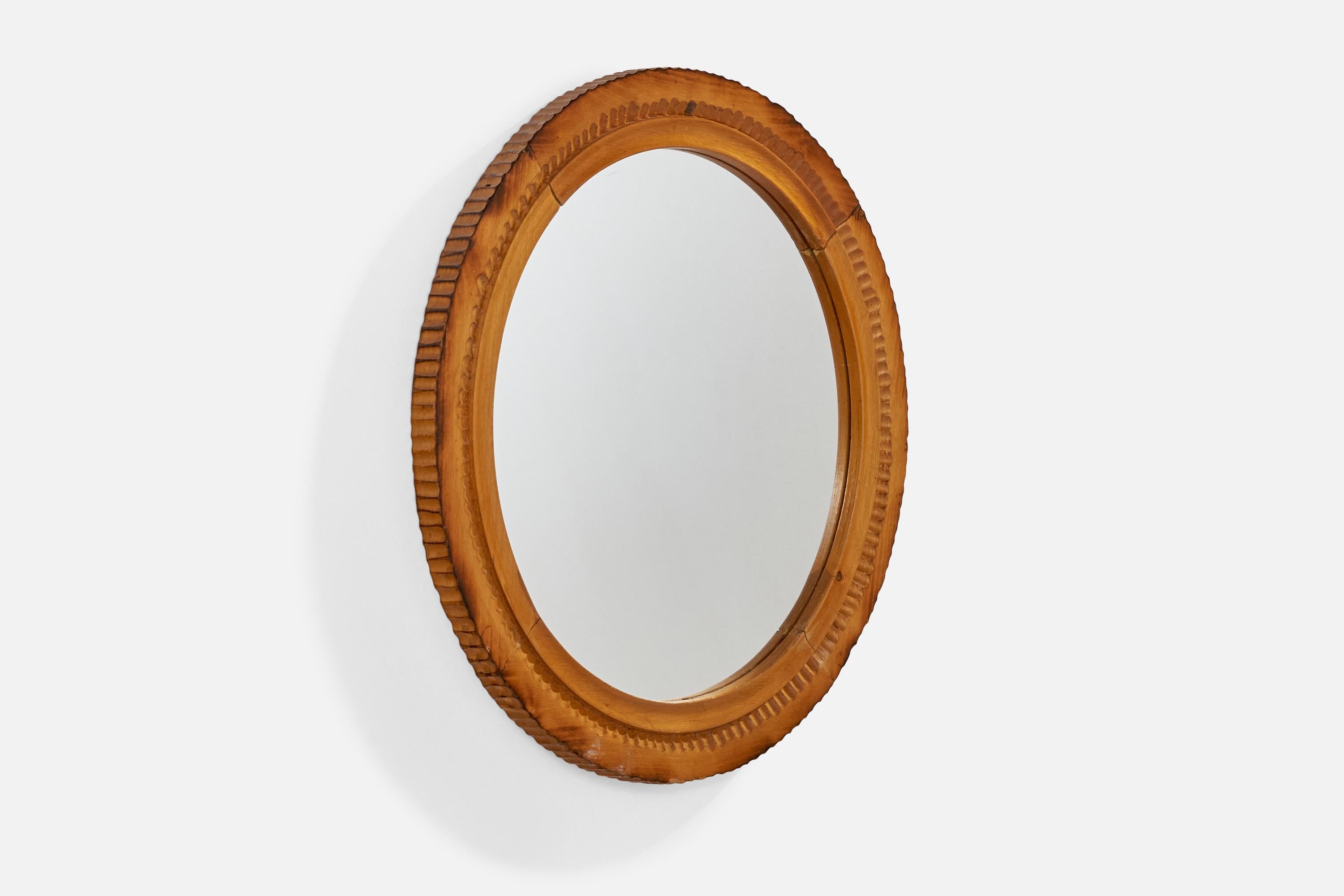 Post-Modern Swedish Designer, Wall Mirror, Birch, Sweden, 1970s For Sale