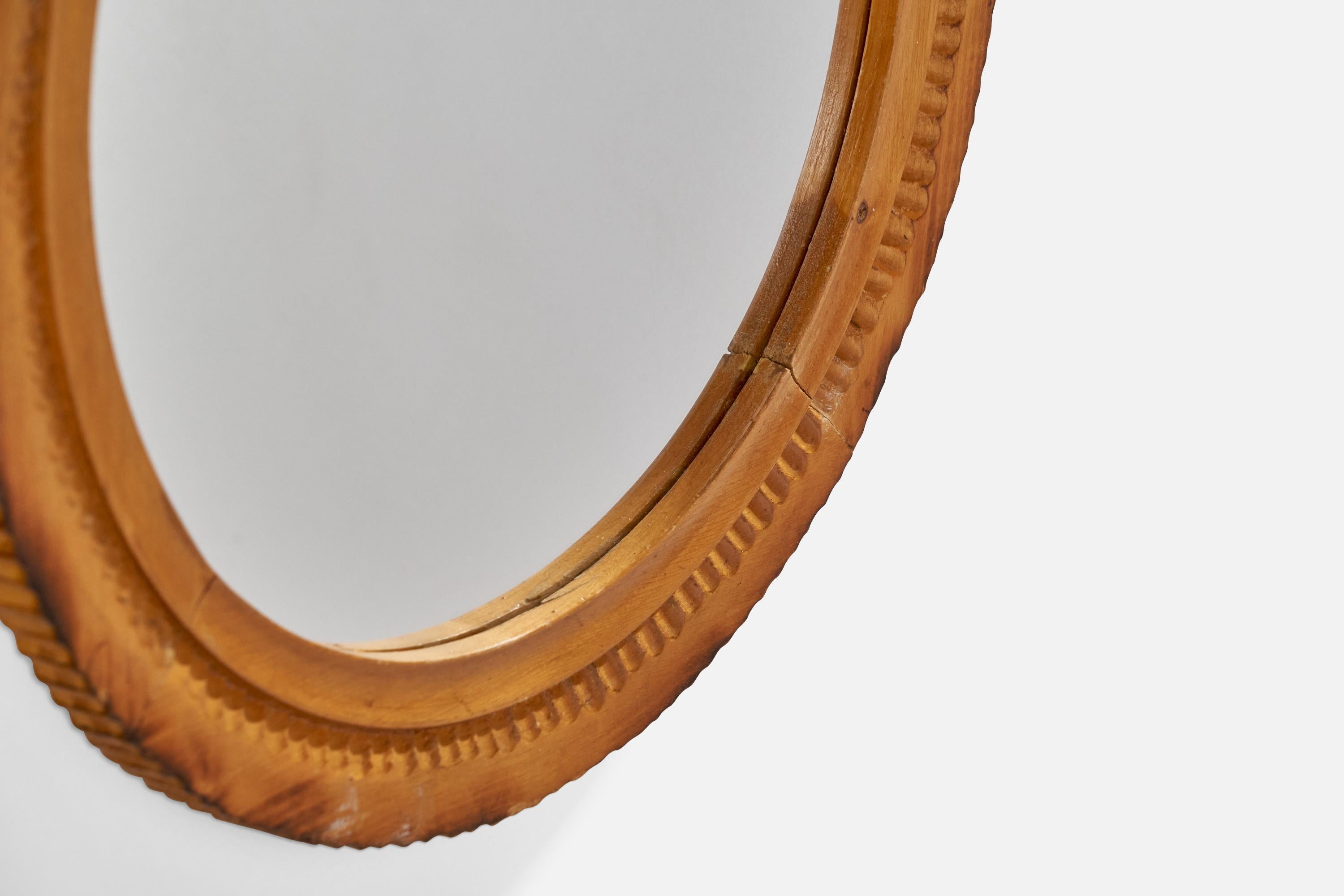 Swedish Designer, Wall Mirror, Birch, Sweden, 1970s For Sale 3