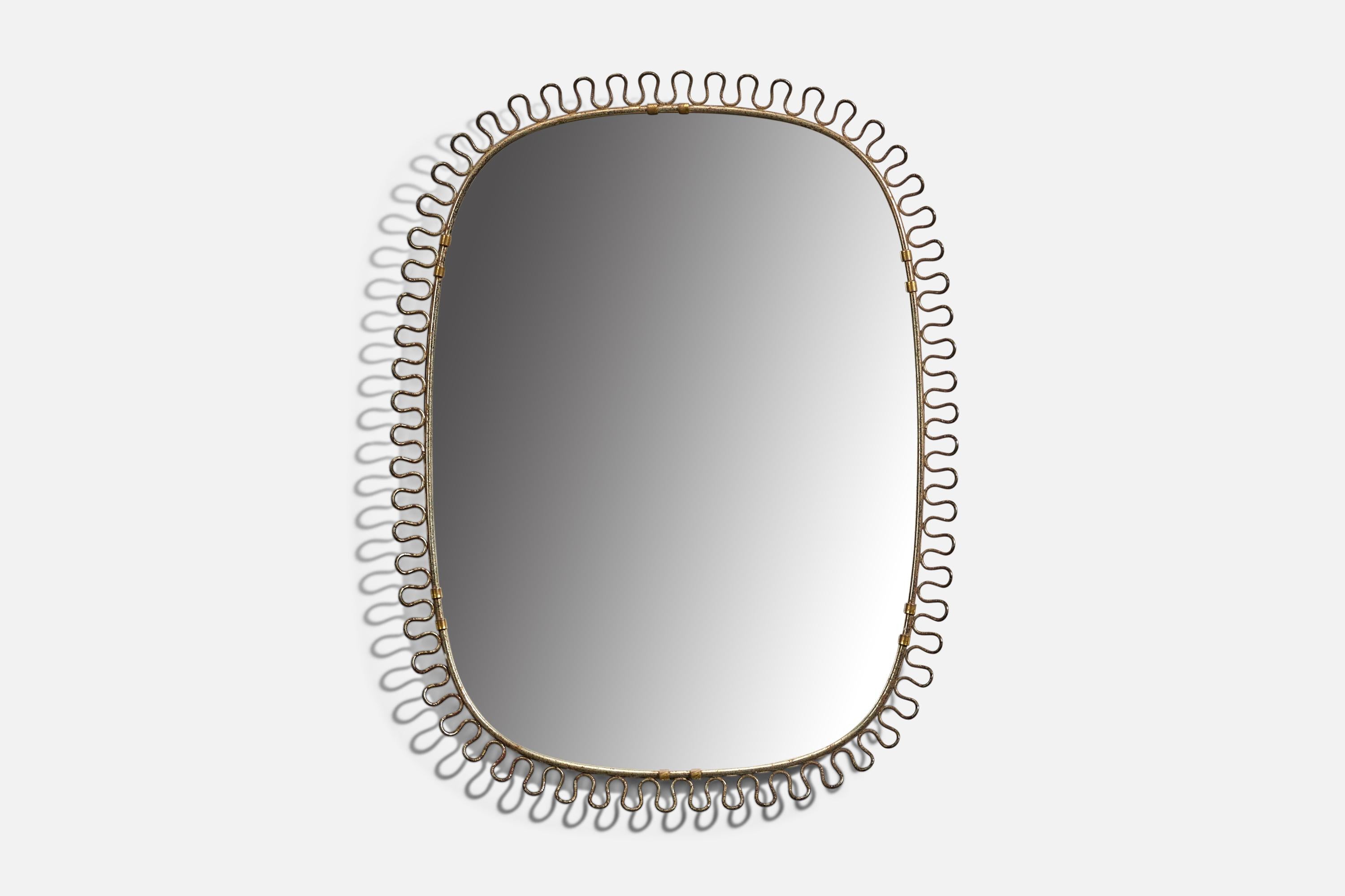A brass wall mirror designed and produced in Sweden, 1940s. 