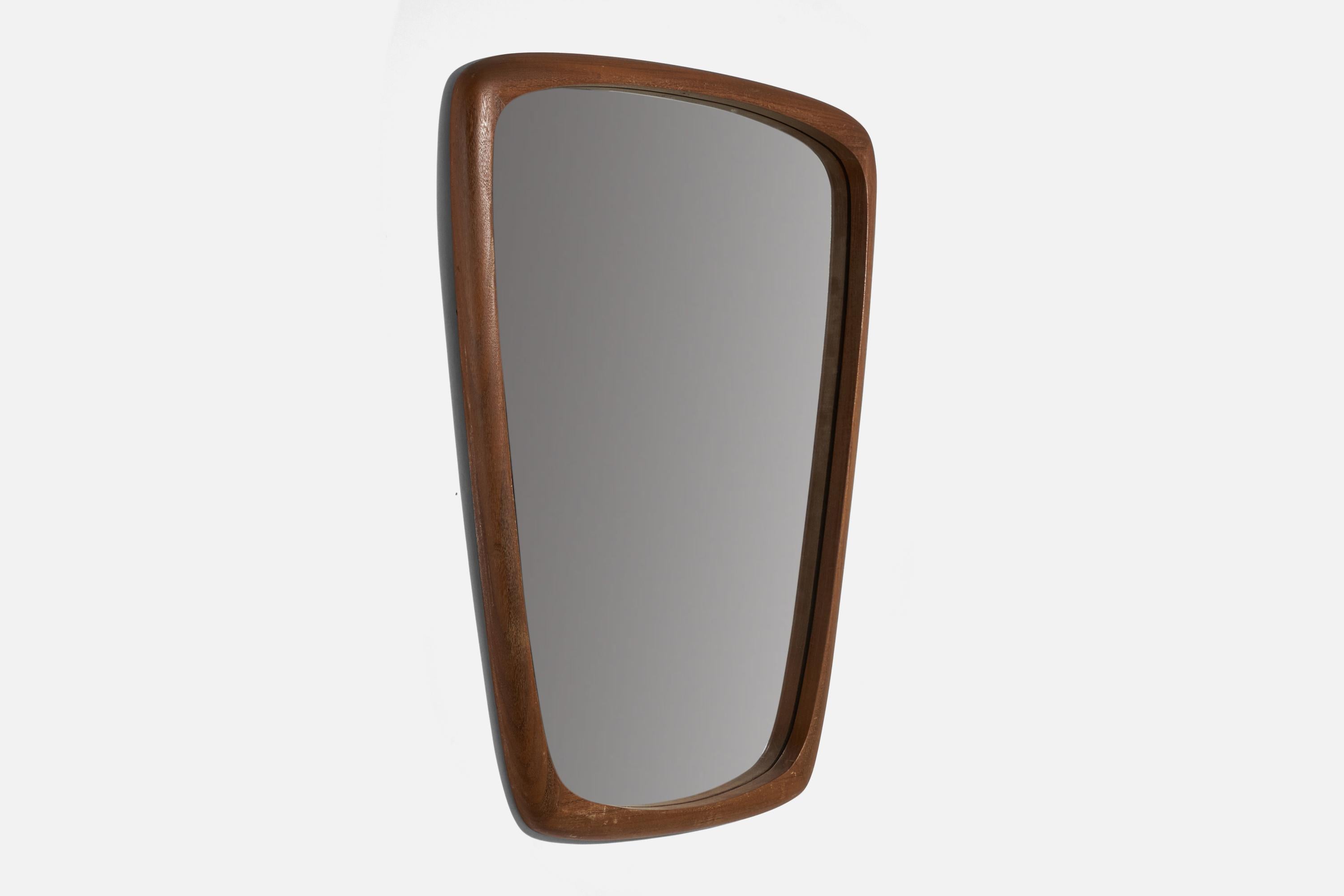 Swedish Designer, Wall Mirror, Carved Teak, Mirror Glass, Sweden, 1950s In Good Condition For Sale In High Point, NC