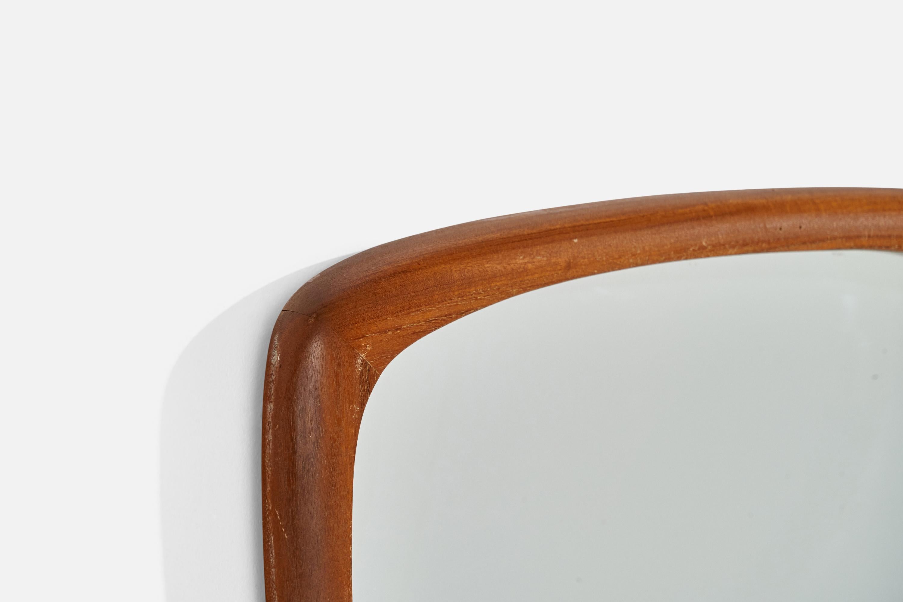 Mid-20th Century Swedish Designer, Wall Mirror, Carved Teak, Mirror Glass, Sweden, 1950s For Sale