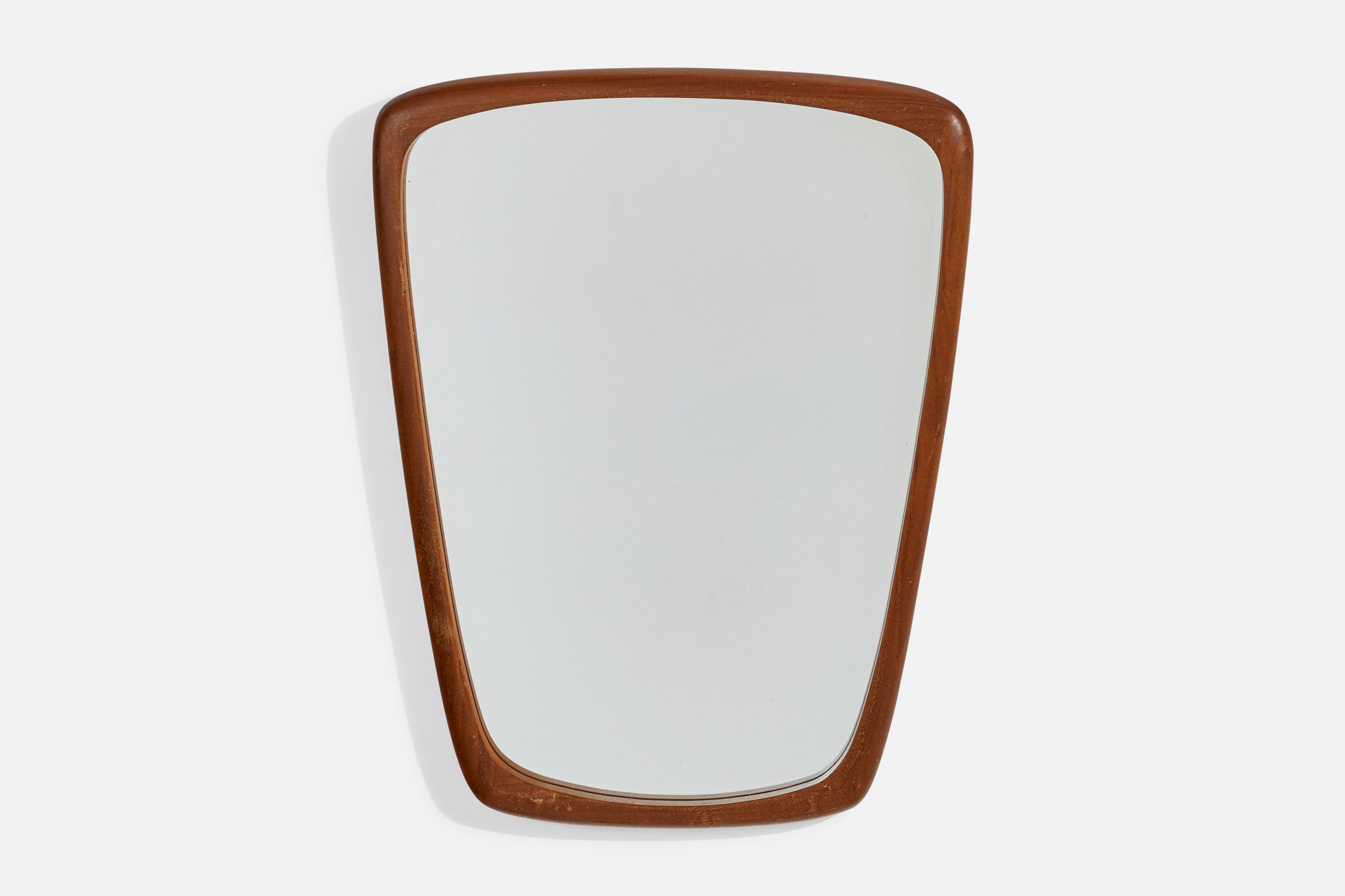 Swedish Designer, Wall Mirror, Carved Teak, Mirror Glass, Sweden, 1950s For Sale