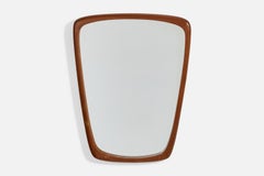 Swedish Designer, Wall Mirror, Carved Teak, Mirror Glass, Sweden, 1950s