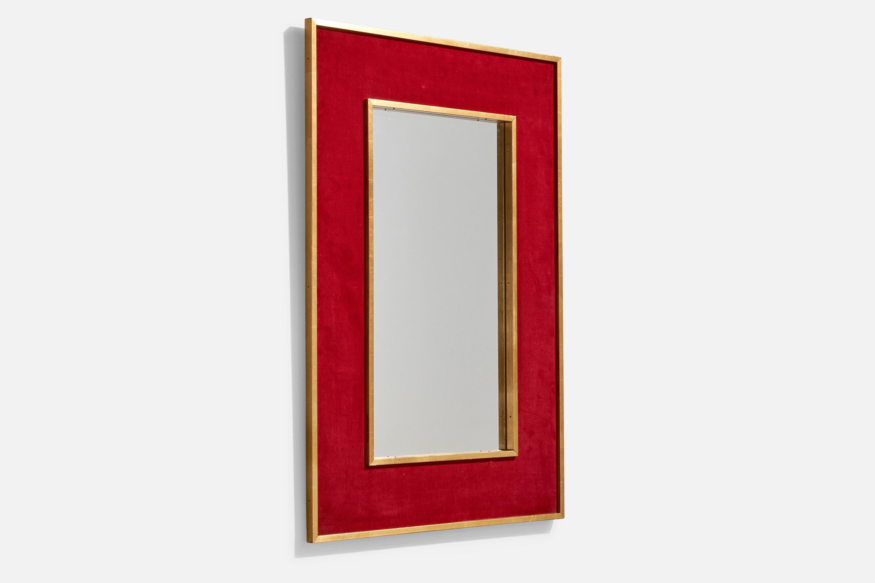 Mid-Century Modern Swedish Designer, Wall Mirror, Fabric, Gilt Wood, Sweden, 1950s For Sale