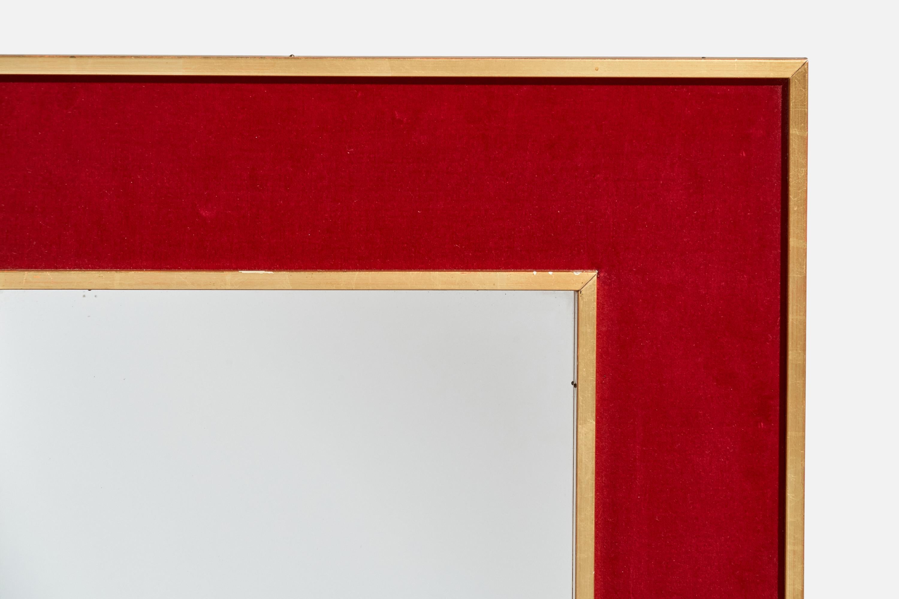 Mid-20th Century Swedish Designer, Wall Mirror, Fabric, Gilt Wood, Sweden, 1950s For Sale