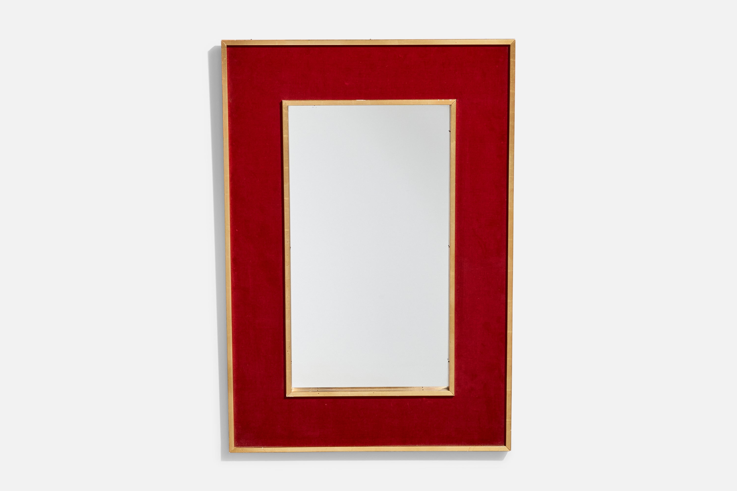Specchio da parete di design svedese, tessuto, legno dorato, Svezia, anni '50