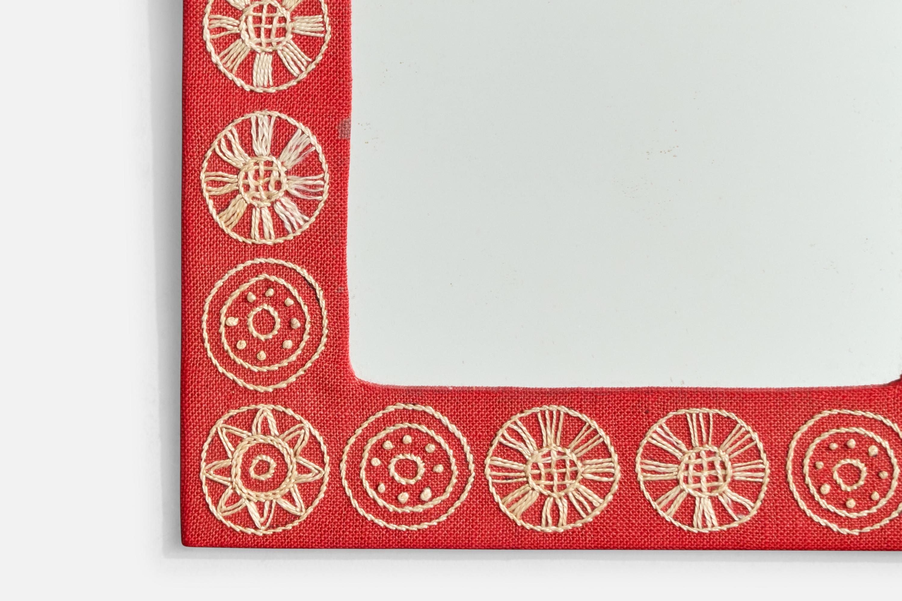 Schwedischer Designer, Wandspiegel, Stoff, Schweden, 1970er Jahre im Angebot 2