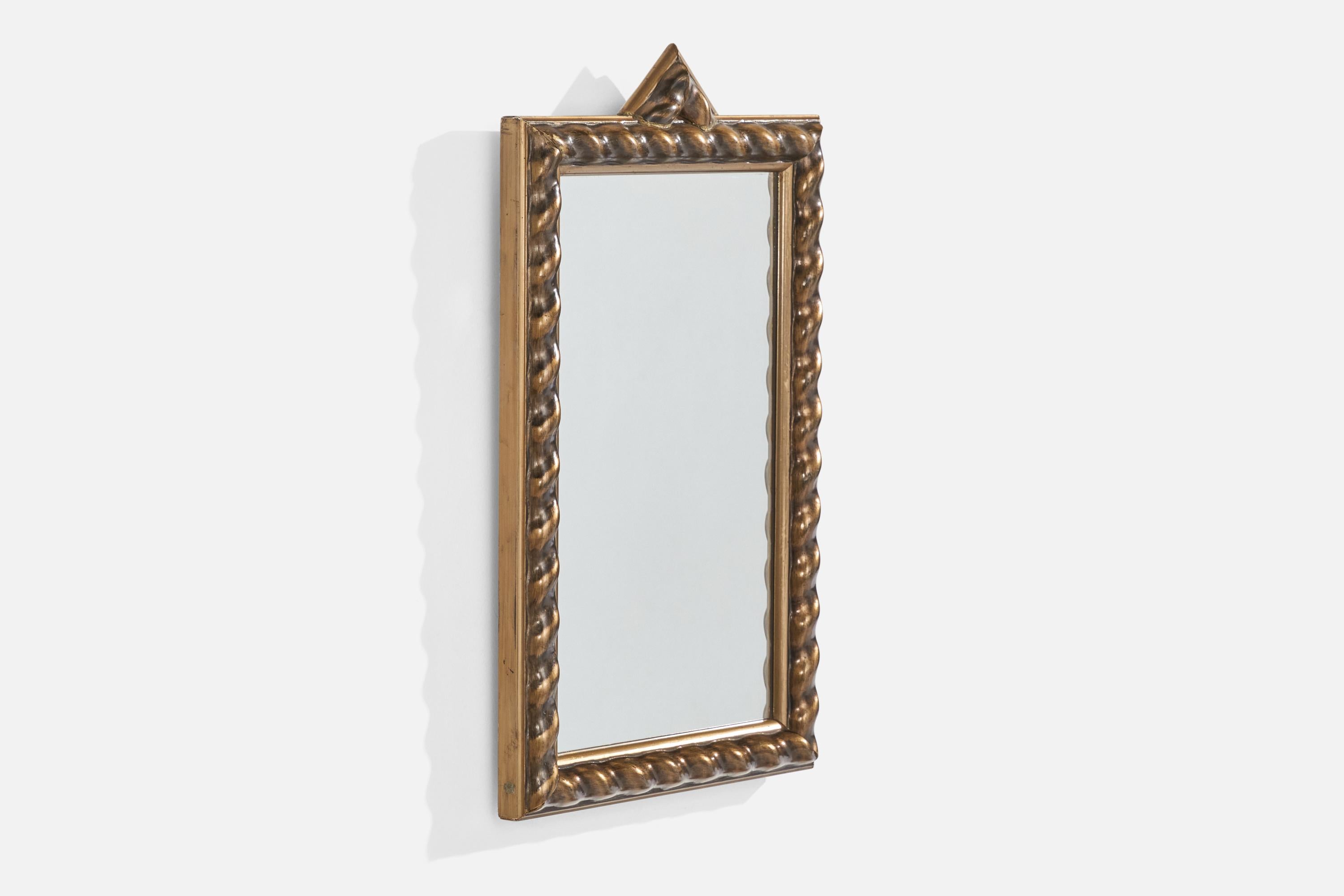 Scandinavian Modern Swedish Designer, Wall Mirror, Gilt Wood, Mirror, Sweden, 1940s For Sale