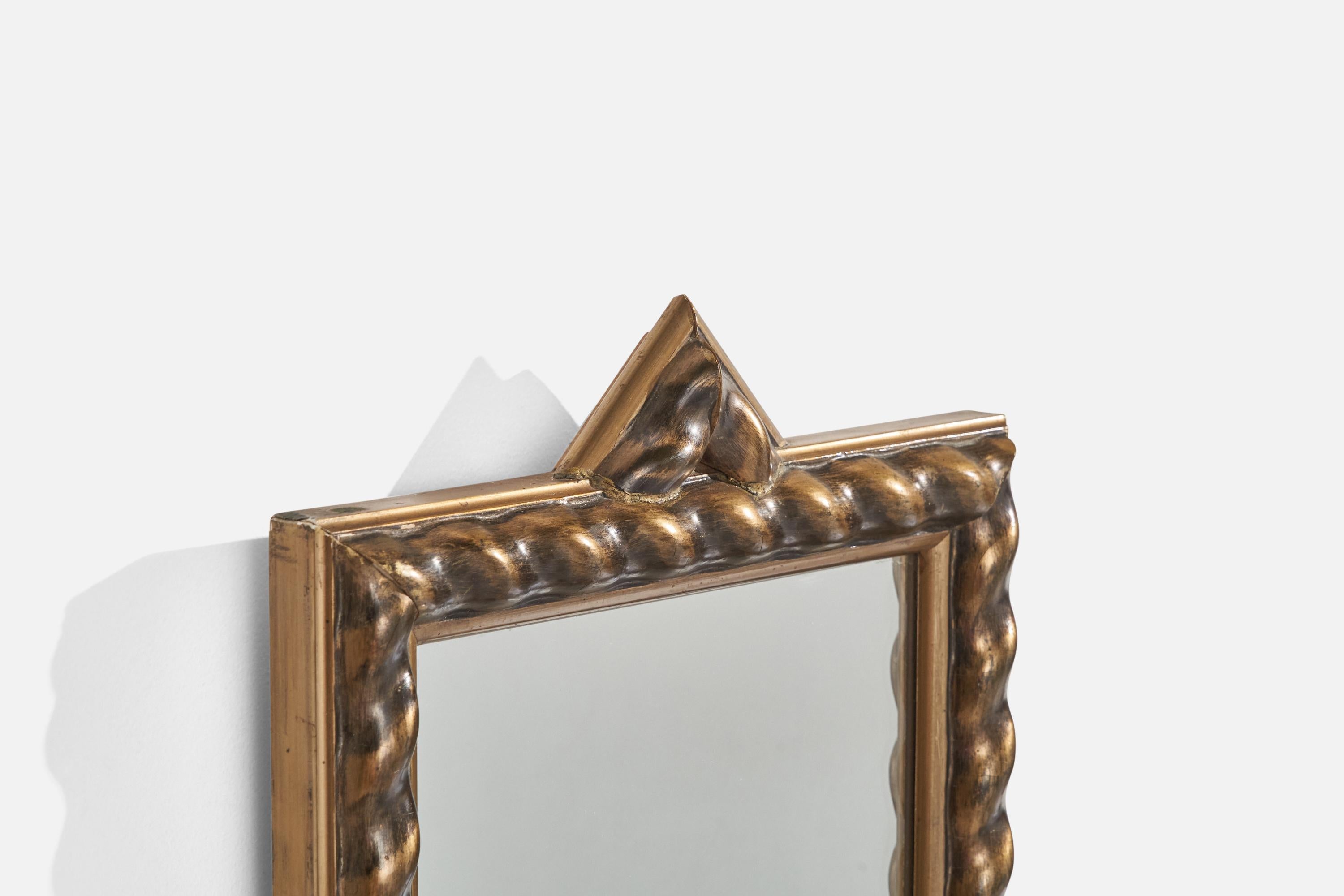 Schwedischer Designer, Wandspiegel, vergoldetes Holz, Spiegel, Schweden, 1940er Jahre im Zustand „Gut“ im Angebot in High Point, NC