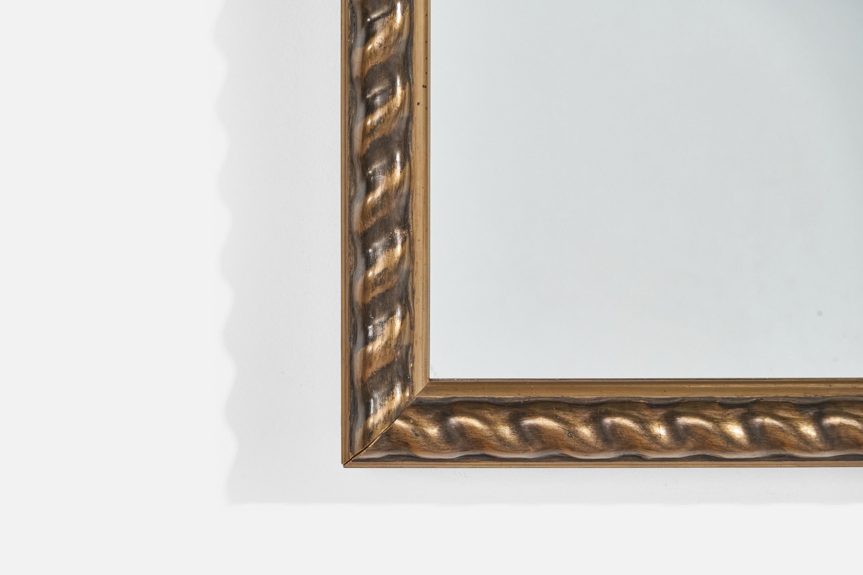 Swedish Designer, Wall Mirror, Gilt Wood, Mirror, Sweden, 1940s For Sale 1